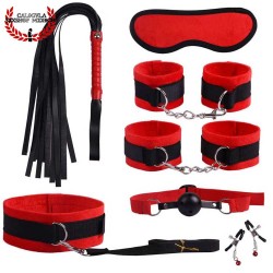 Kit Set Rojo para Juegos Sometimiento BDSM Esposas, Latigo, Mordaza y Mas Sado Bondage