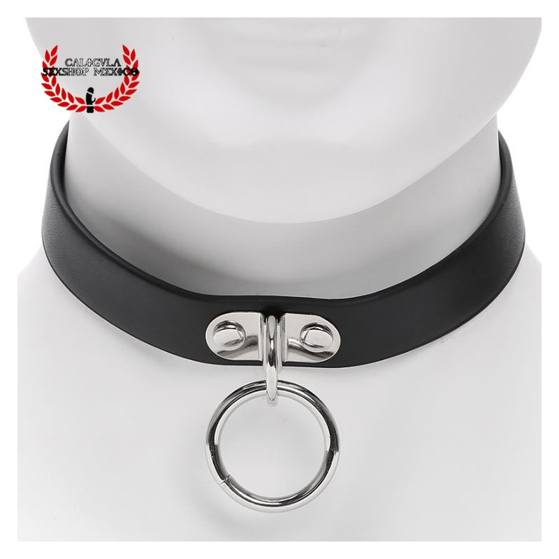 Collar BDSM con aro Ring O Collar Negro para dama Juegos de Rol Sado Bondage