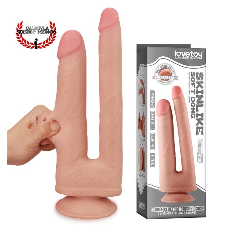 Doble Dildo doble pene para doble penetración anal o vaginal Skinlike Double Penetration de Lovetoy
