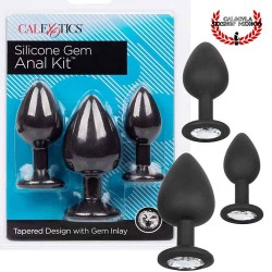 Kit 3 Plug anal de Silicón Negro con base de cristal Paquete de Plug Anales Silicone Gem Anal Kit CalExotics