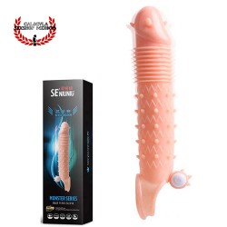 Funda extensión con vibrador para clítoris elástica para pene texturizada aumenta el tamaño de tu pene