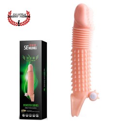 Funda extensión con vibrador para clítoris y anillo para pene texturizada retrasa tu eyaculación estimular la vagina