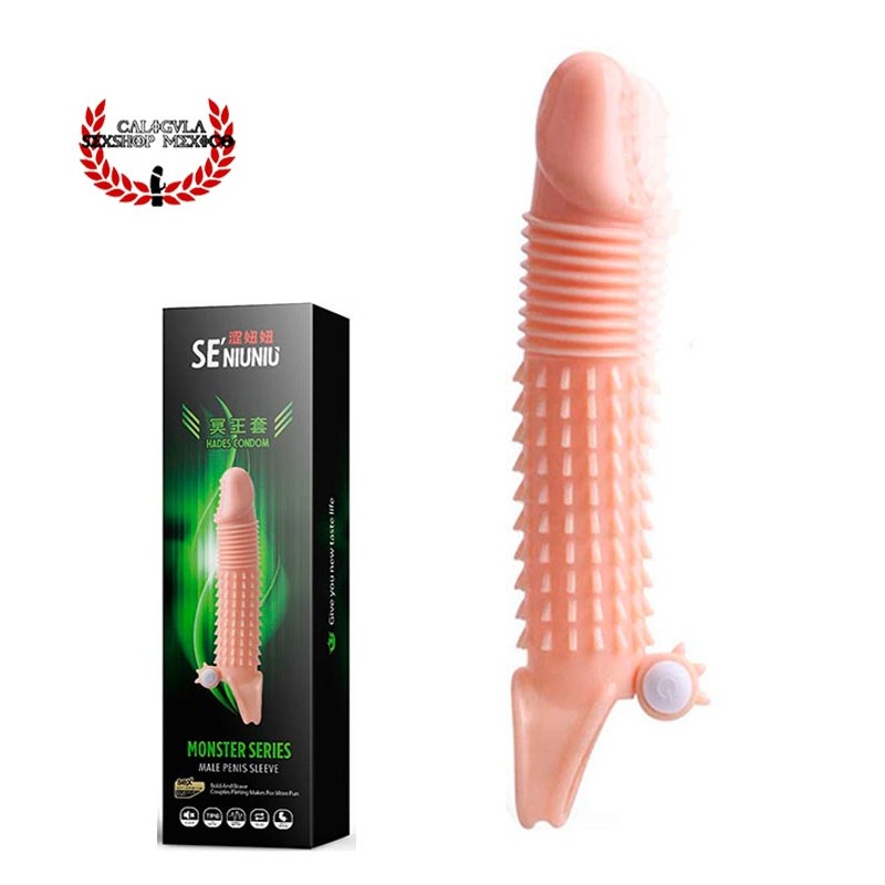 Funda extensión con vibrador para clítoris y anillo para pene texturizada retrasa tu eyaculación estimular la vagina