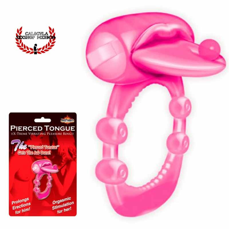 Anillo Rosa para pene con vibracion para clitoris estimulador sexual Clítoris Pierced Tongue Vibrating Cock Ring Hott Products