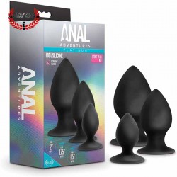 Kit de 3 plug anales silicon negro Blush Anal Adventures Platinum Silicon sexo Anal
