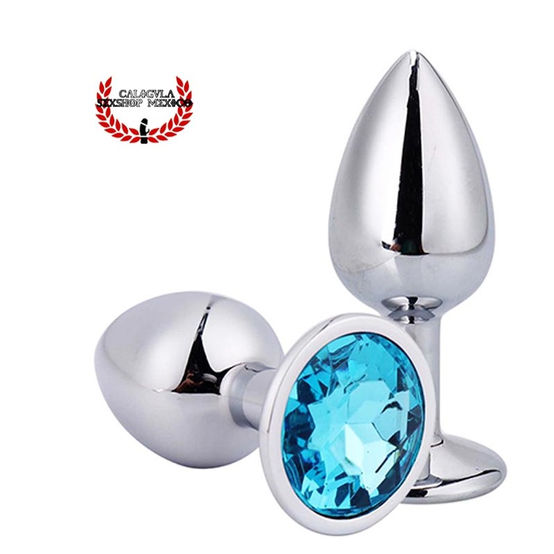 Plug Anal 7 cm de acero Diamante color Azul Dilatador anal Punto P