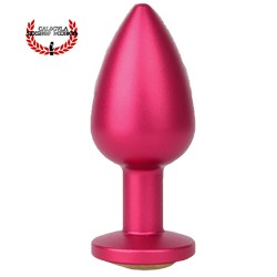Plug Anal 7 cm Aluminio Rojo con base Diamante color Rosa Dilatador anal Punto P