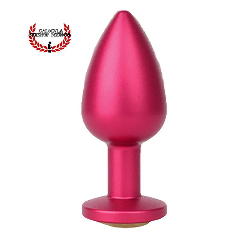 Plug Anal 7 cm Aluminio Rojo con base Diamante color Rosa Dilatador anal Punto P