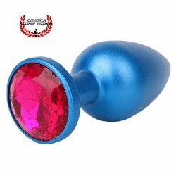 Plug Anal 7 cm Aluminio Azul con base Diamante color Rosa Dilatador anal Punto P