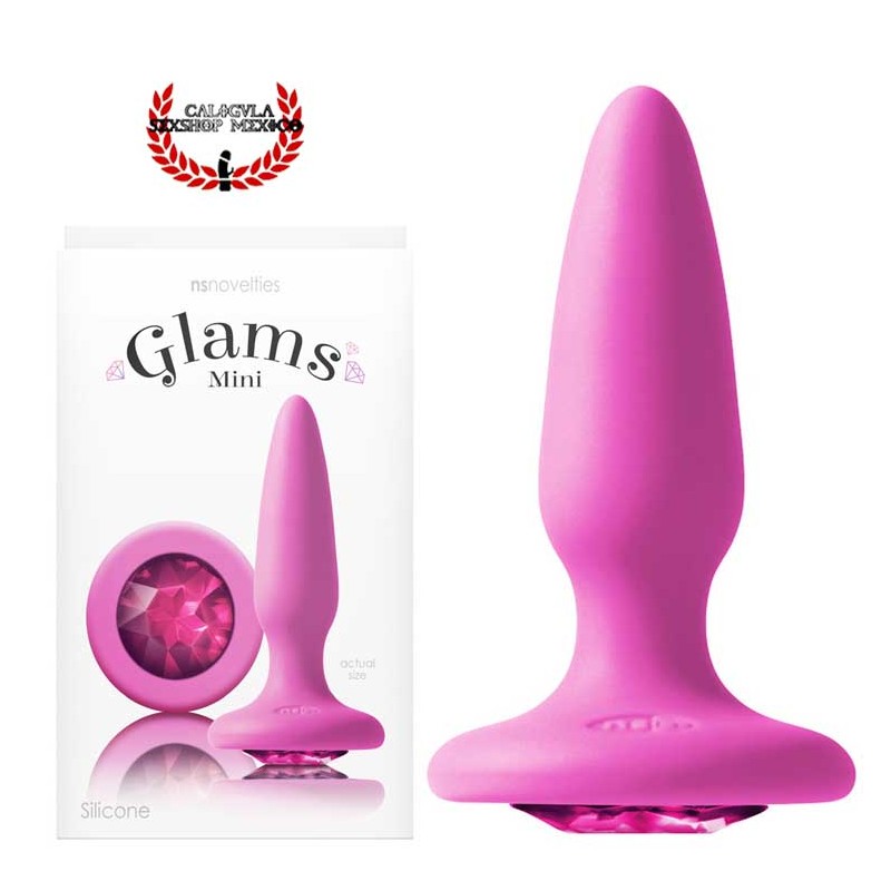 Plug Anal 8 cm Mini Glams Ns Novelties de Silicon Rosa con base de Gema Plug Sexo anal